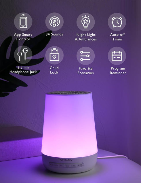 Momcozy 34 Baby Sound Machine, White Noise Machine for Baby Sleeping with Night Light, Toddler Sleep Trainer Soothing