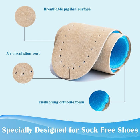 Suchewha 5-7 Leather Sockless Shoe InsolesHandmade Barefoot Inserts, Thin Dress Shoe Inserts for Men/Women, Thin