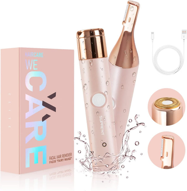 SUPRENT Facial Hair Remover for Women - USB-C Rechargeable Electric Hair Removal, IPX7 Waterproof, 2 in 1 Trimmer (Pink)
