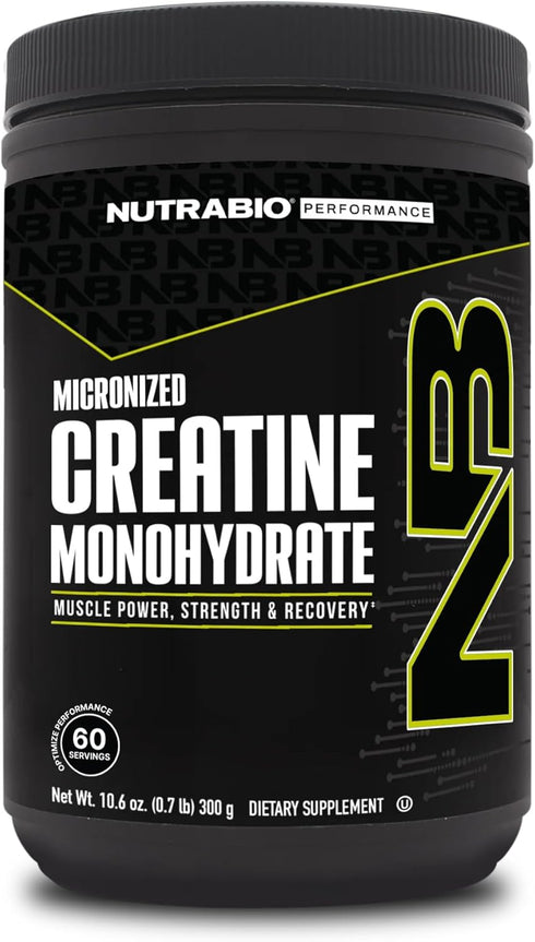 NutraBio Pure Creatine Monohydrate Powder Supplement - Unflavored (300 g) for Muscle Energy
