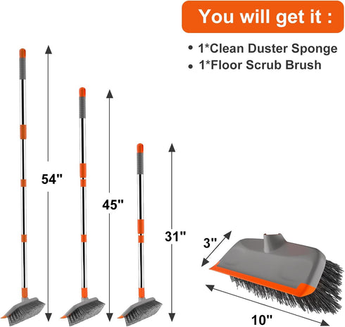 Multi Purpose Floor Scrub Brush with Long Handle, BITOPE 10" Heavy Duty Scrubber for Tile, Kitchen, and Garage