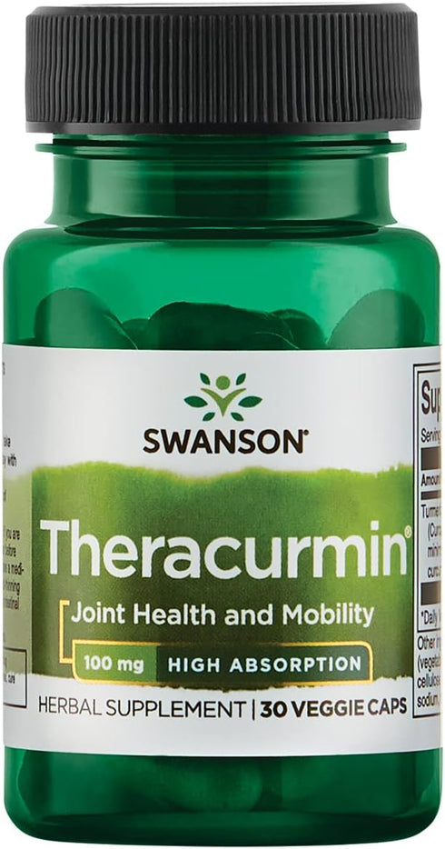 Swanson Theracurmin Herbal Supplement for Joint Health & Mobility, High Absorption, 30 Capsules, 100mg Each