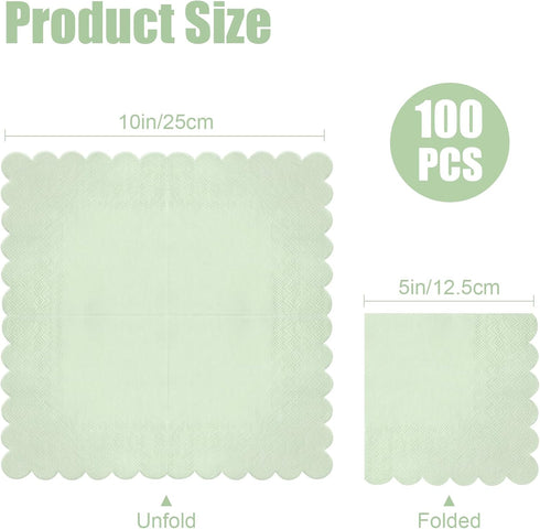 POUYRBA 100 2-Ply 5 5 Inches, Pcs Cocktail Napkins, Scalloped Paper Napkins x Disposable Beverage Dessert Napkins