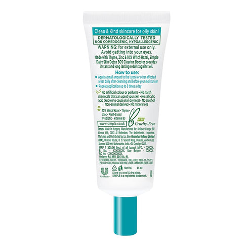 Simple Daily Skin Detox SOS Clearing - Long-lasting Shine & Blemish Control with Thyme, Zinc, and Witch Hazel (25ml)