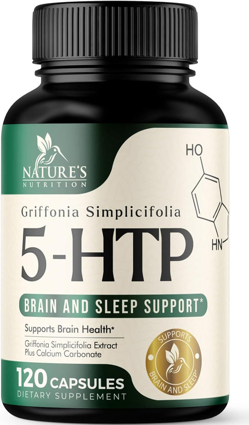 5 HTP Supplement Vegetarian Capsules, 200mg 5HTP Plus Calcium for Brain Support, 120 Capsules
