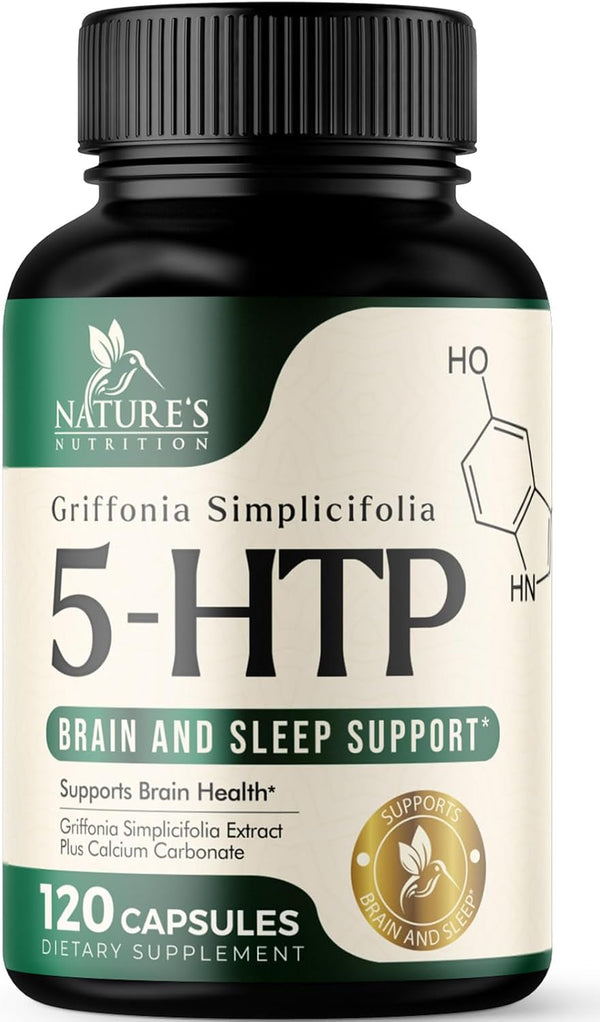 5 HTP Supplement Vegetarian Capsules, 200mg 5HTP Plus Calcium for Brain Support, 120 Capsules