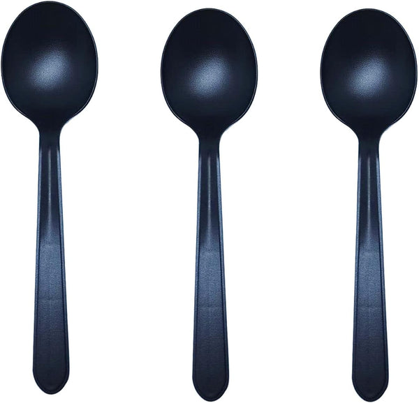 100 Pcs Heavy Duty Recyclable Spoon, Individually Wrapped Catering Dessert Utensils (Black)