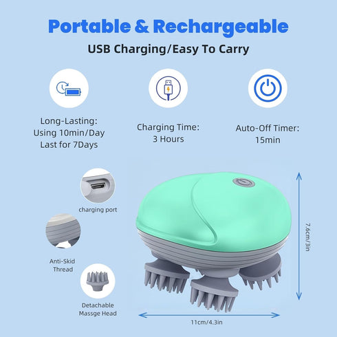 LeCoirrax 4 3 Electric Scalp Massager for Men Women, Handheld Cat Dog Pet Head Massager with Massage Heads, Speeds
