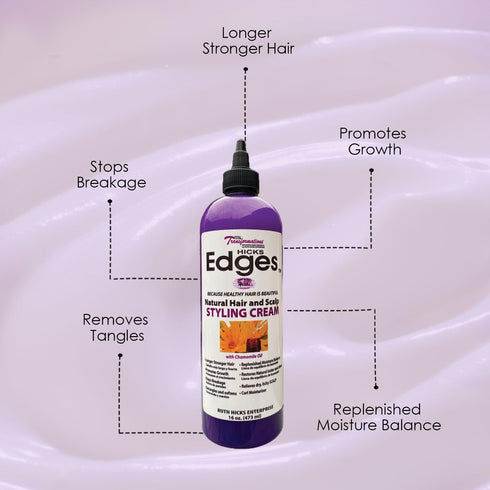 HICKS Edges Natural Hair & Scalp Styling Cream, 16 oz with Chamomile Oil for Hair Care