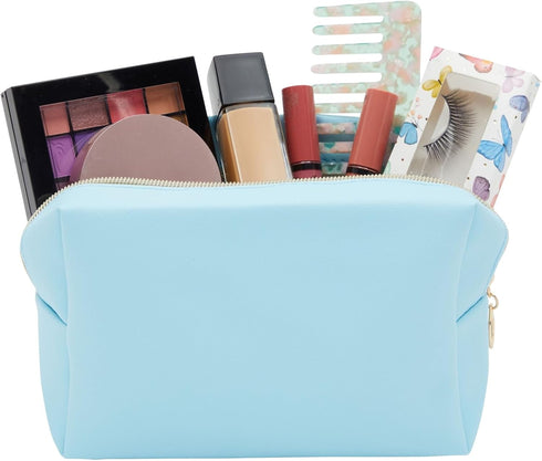 3 Pack Faux Leather Makeup Bag - Travel Cosmetic Pouches in 3 Pastel Colors