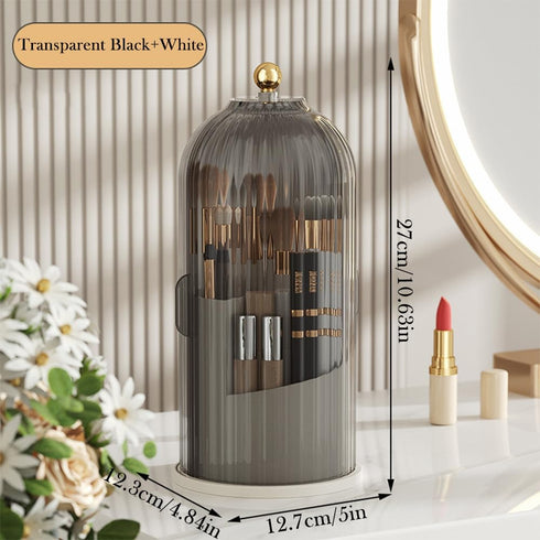 Makeup Brush Holder Organizer with Lid, 360° Rotating Clear Dustproof Cosmetics Storage, Makeup Brushes Cup Pen Holder for Vanity Desktop Bathroom Countertop (Clear Black Cap) by Haiansan