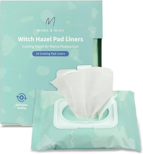 Mama & Wish Witch Hazel Pad Liners for Postpartum Care (24 count) | Full-Length Cooling Perineal Pads Liner
