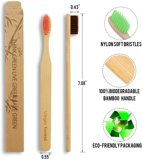 Virgin Forest 8 Pcs Bamboo Toothbrush, BPA-Free Soft Toothbrushes, Eco-Friendly Biodegradable Travel Set