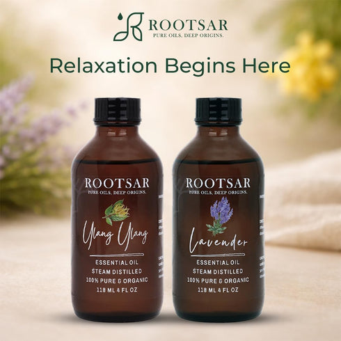 Set 100% 4 OZ 118 ML Lavender & Ylang Ylang Essential Oils Pure & Natural Diffuser Oils for Sleep, Stress Relief, Mood