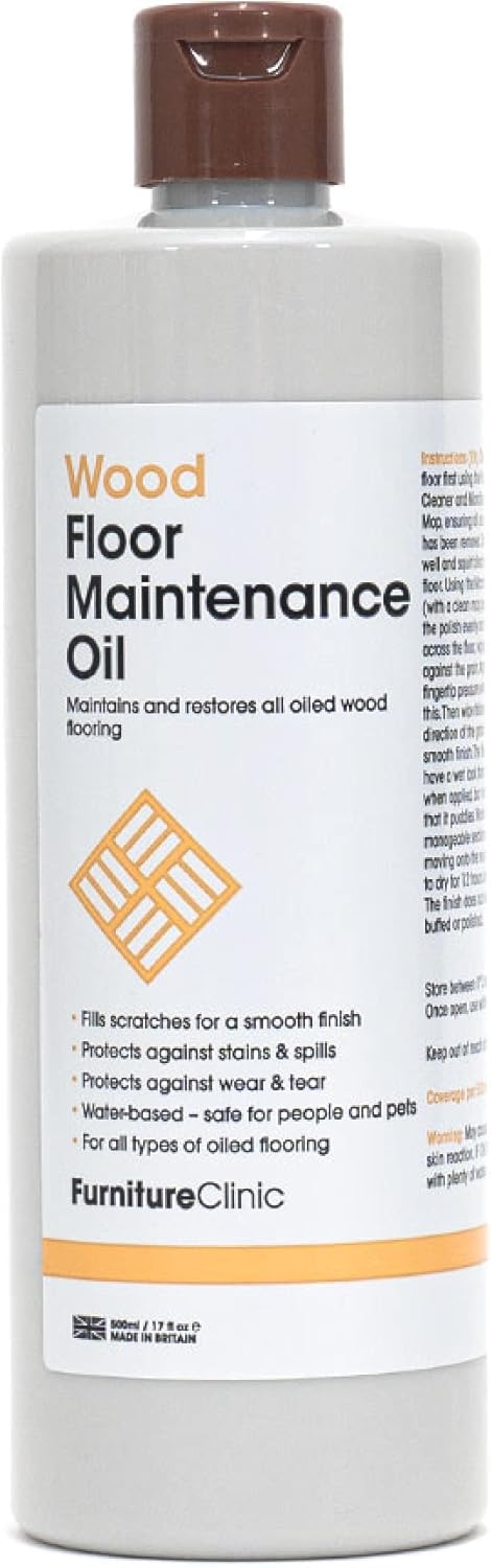 Furniture Clinic Wood Floor Maintenance Oil - Restores & Protects Oiled Wood Flooring, 17oz / 500ml
