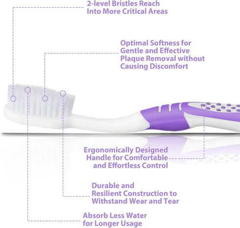 Pack 4 B Rush B Extra Soft Toothbrushes for Adults - Flossing Toothbrush for Sensitive Teeth and Receding Gums, Tapered