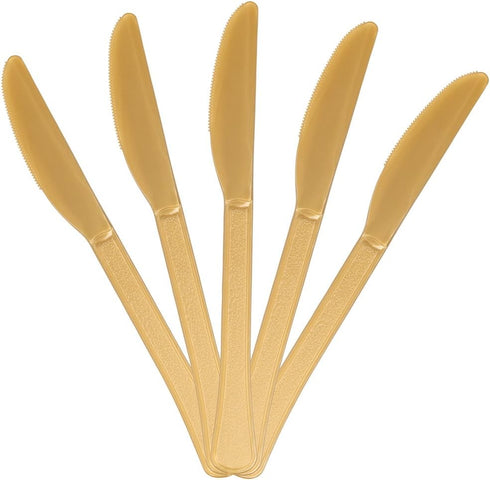 JAM PAPER Premium Utensils Party Pack, Plastic Knives - Gold, 48 Disposable Knives/Pack