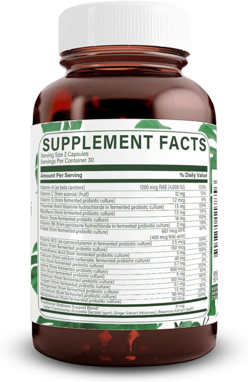 Natural Nutra Whole Food Complete Multivitamin and Mineral for Women and Men, Energy Booster, Helps Maintain Bone Health Supplement, Improves Brain Function and Skin, 60 Capsules