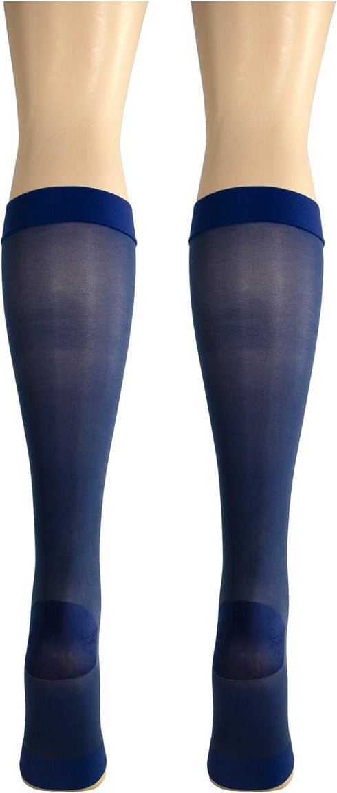 Truform Sheer Compression Stockings, 15-20 mmHg, Women's Knee High Length, Open Toe, 20 Denier, Blue, Small