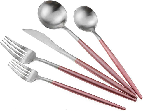 Gugrida Luxury Flatware, 5 Piece Matte Pink Handle 18/10 Stainless Steel Tableware Set for 1