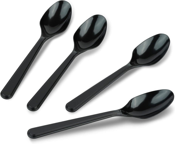 PlasticPro 200 Pack Heavy Weight Black Plastic Spoons, Disposable Cutlery Set