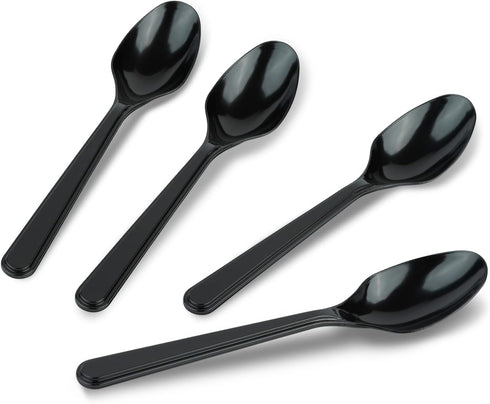PlasticPro 300 Pack Heavy Weight Black Disposable Spoons, Bulk Plastic Cutlery Set
