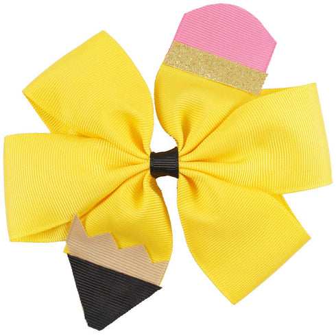 Pencil Girls Jumbo Hair Bow Ponytail Holder Clips for Cheerleader Girls, 1 Count (Yellow)