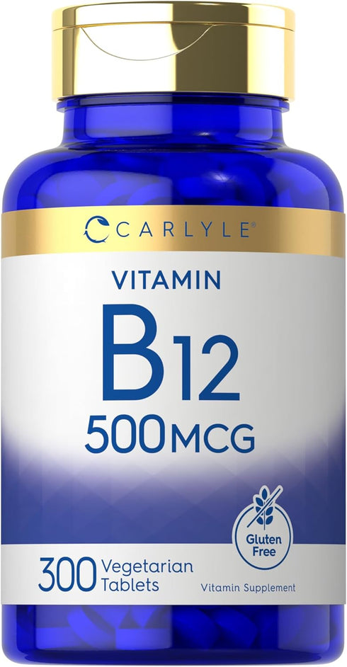 Carlyle Vitamin B-12 500mcg | 300 Tablets | Gluten Free, Vegetarian, Non-GMO Supplement