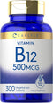 Carlyle Vitamin B-12 500mcg | 300 Tablets | Gluten Free, Vegetarian, Non-GMO Supplement