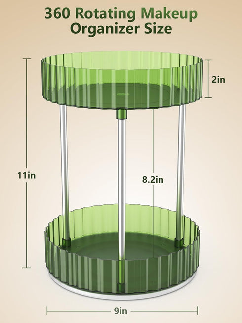 WNYT 360 Rotating Makeup Organizer 2 Tiers-Rotating Makeup Organizer and Storage for Vanity Countertop,Acrylic Cosmetic Skincare Perfume Organizer,Dresser Bathroom Lazy Susan Organizers(Green) by WNYT
