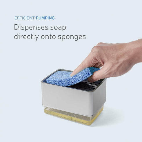 Countertop Liquid Dish Soap Dispenser + Sponge Holder with 2 x Refill Liquid Dish Soap Bundle