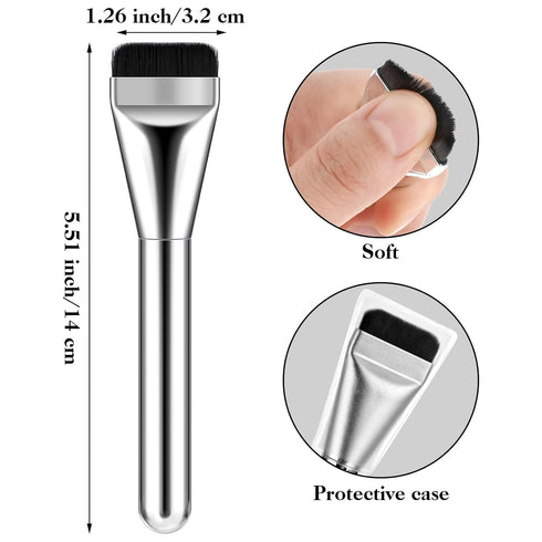 Foundation Brush 3 Pcs Makeup Flat Brushes Thin Blade Brush Portable Facial Brushes Cream Spatulas Tools Powder Scrubber Liquid Brush Soft Bristles Brush Fit Salon, Home, Travel (Silver)