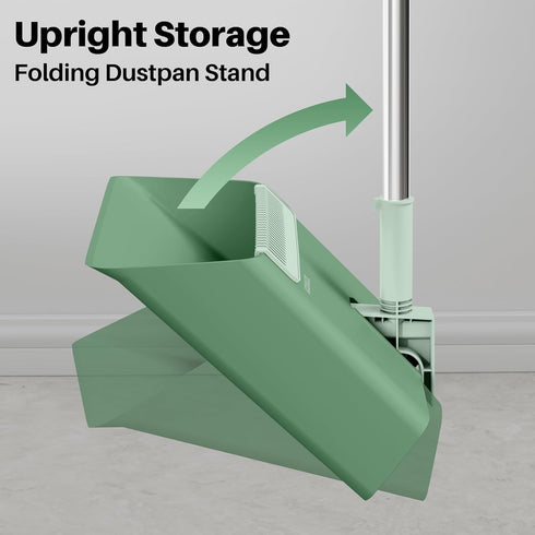 Set, JOYMOOP Dark Teal Green Broom and Dustpan Upright Angle with Built-in Comb Teeth, Ideal for Home, Office