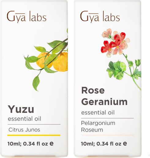 Yuzu Essential Oil for Diffuser & Rose Geranium Oil for Skin Set