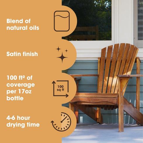 Furniture Clinic Danish Oil 8.5oz/250ml - Wood Care for Interior & Exterior, Non-Toxic Natural Satin Finish