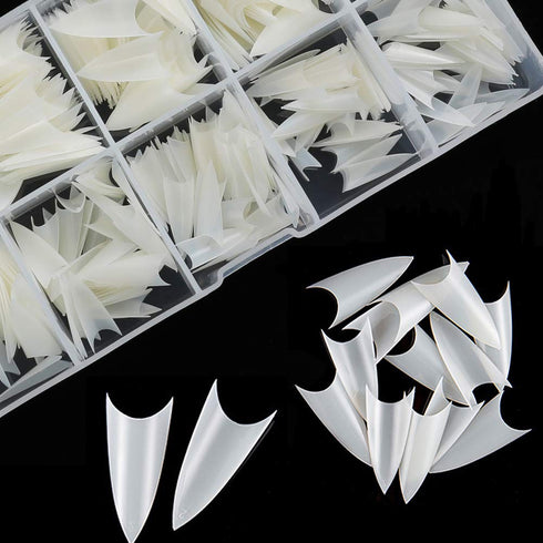 Stiletto Nail Tips 500Pcs Short Sharp Ending False Acrylic Nails Tip Half Cover 10 Sizes with Box for Nail Salons DIY
