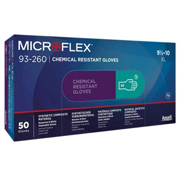 Microflex 93260100 93-260 7.8 Mil Triple-Layer Disposable Neoprene Nitrile Blend Gloves, XL, Box of 50