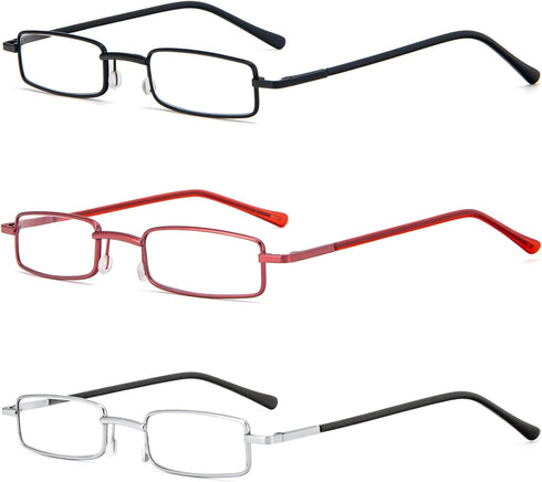 REAVEE 3 Pack Slim Pen Reading Glasses Small Tube Stylish Readers for Women Men with Portable Clip Case, Black Red
