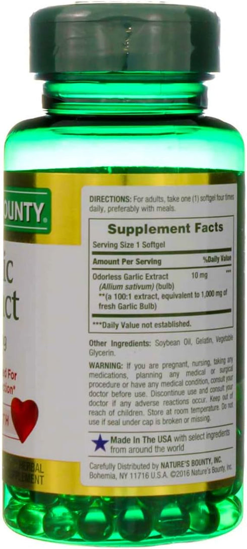 Nature's Bounty Garlic Extract - 1000 mg, 100 Rapid Release Softgels (Pack of 6)