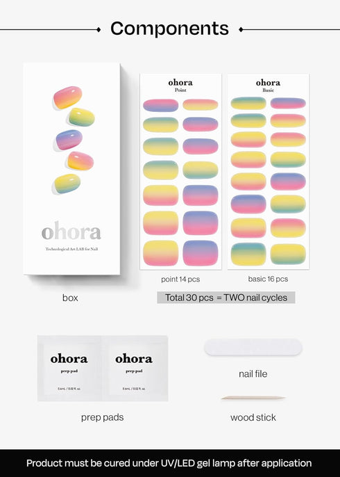 ohora Semi Cured Gel Nail Strips (N Pastel) - Yellow Ombre, Works with Any UV/LED Lamps, Includes 2 Prep Pads