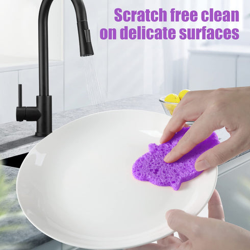 Scratch-Free Multipurpose Dish Sponge - Natural Cellulose Sponges for Makeup Remove and Car Cleaning - Stain & Odor Resistant Kitchen Sponge (50 - Count, Purple)