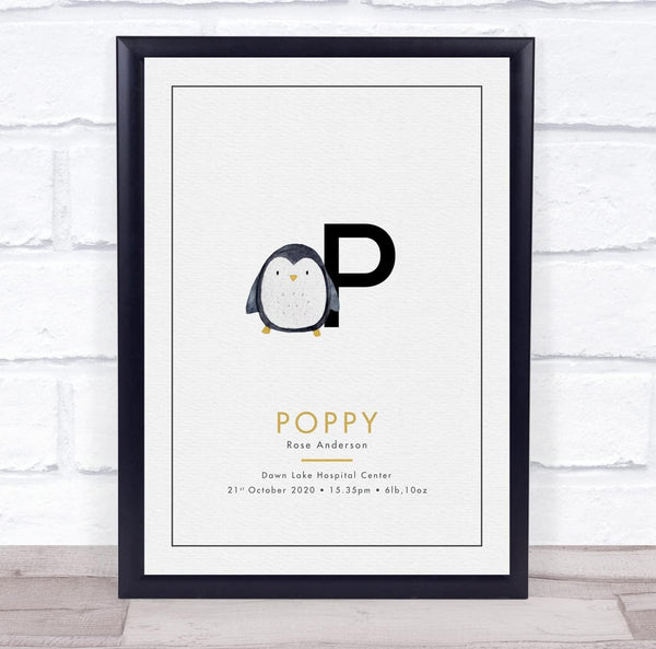 The Card Zoo New Baby Birth Details Christening Nursery Initial Penguin P Keepsake Gift Print