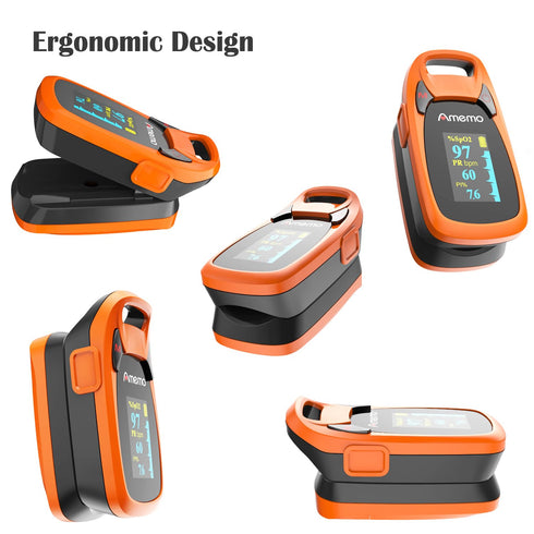 Fingertip Pulse Oximeter with Plethysmograph, Large OLED Digital Display Blood Oxygen Saturation Monitor (Red-Orange)