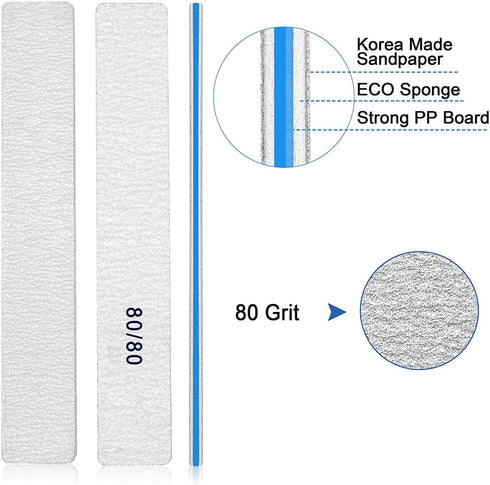 Nail Files 50pcs-Nail File 80/80 Grit for Acrylic Nails, Rough Nail Files Emery Boards for Artificial Nails, Fake Nails, Professional Double Sided Jumbo Zebra Nail File