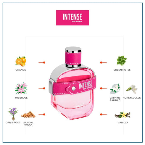 Sapil Perfumes “Intense for Women”, EDP, 3.4 Oz (100 ml), Long Lasting, Fruity Floral Scent from Dubai