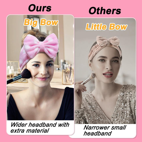 Shintop Women Fashion Soft Carol Fleece Bowknot Makeup Cosmetic Shower Elastic Hair Band, Pink Polka Dots
