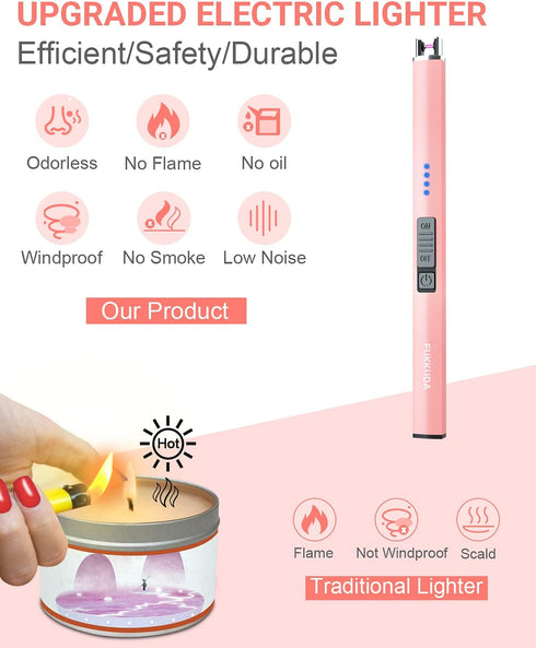 FUKKUDA Electric Candle Lighter with Safety Switch, USB Rechargeable Windproof Plasma Arc Lighter (Rose Gold)