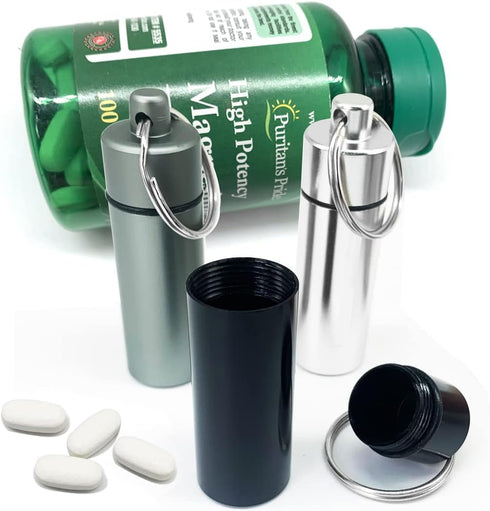 3 Packs Aluminum Pill Fob Ear Plug Case, Waterproof Outdoor Survival Container, Portable with Key Ring