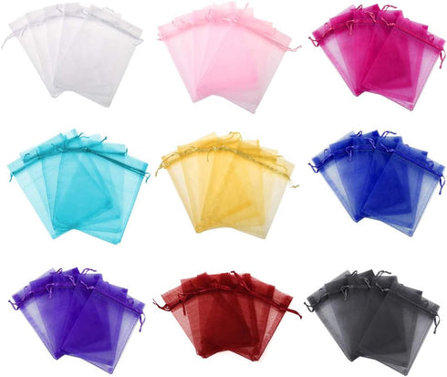 Boshen 100/200PCS Teal Blue Organza Gift Candy Sheer Bags, Mesh Jewelry Pouches Drawstring for Wedding Party Favors
