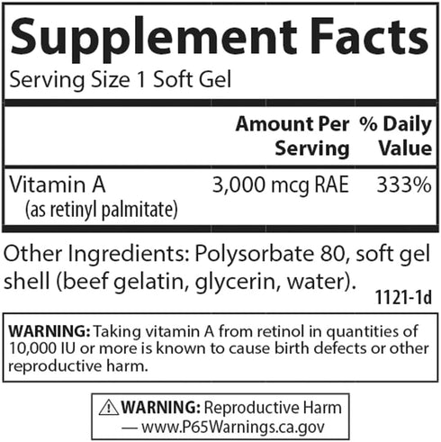 Carlson - Vitamin A Solubilized - 10000 IU (3000 mcg RAE), 100 Softgels